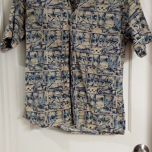 Nautical Print Men's Casual Shirt - Blue and Beige